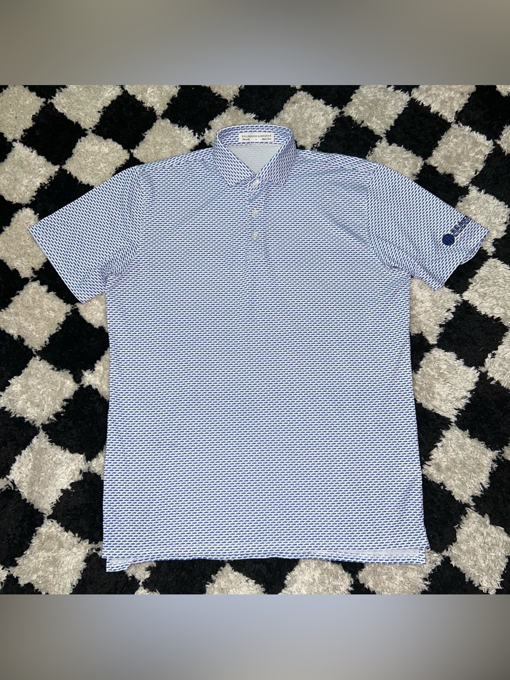 Holderness & Bourne Polo Shirt Mens L Blue White - The Bond All Over Print Boat